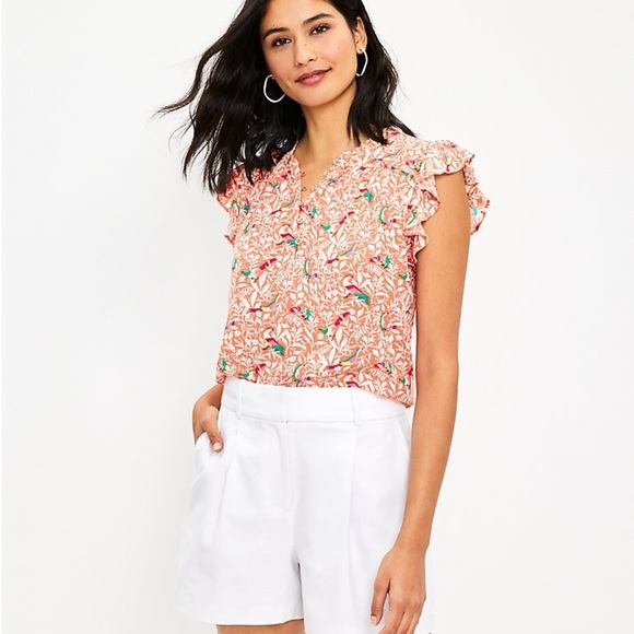 LOFT Tops - LOFT Bird, Ruffle, Button, Mixed Media, Top 3/48$